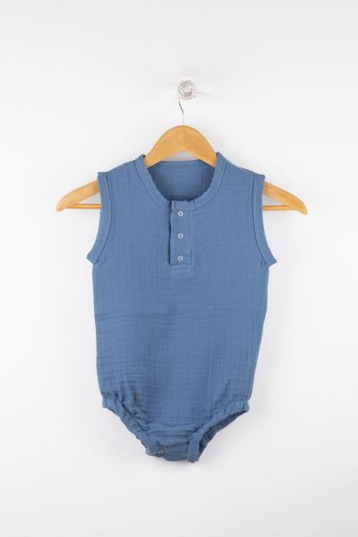 Bebek Müslin Çıtçıtlı Body %100 Pamuk Mavi