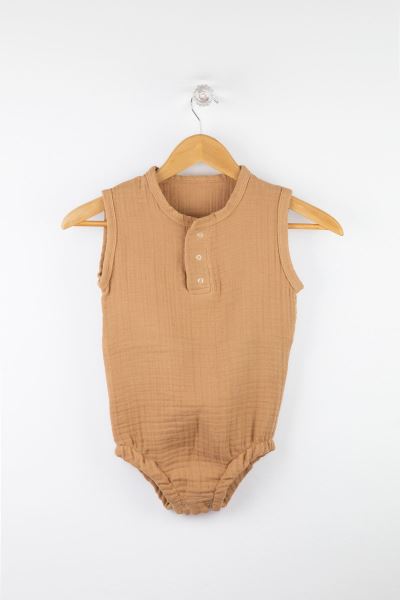 Bebek Müslin Çıtçıtlı Body %100 Pamuk Camel
