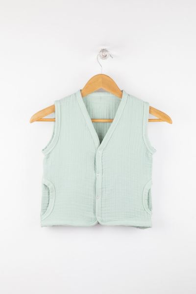 Bebek Müslin Çıtçıtlı Yelek %100 Pamuk Mint