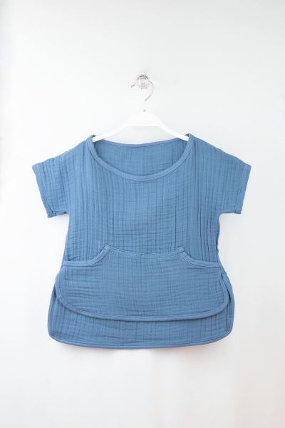 Bebek Müslin Kanguru Cepli Bisiklet Yaka Tişört Mavi
