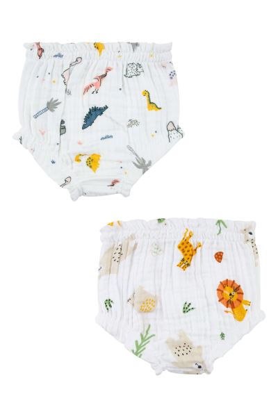 Bebek Müslin 2 Adet Desenli Külot Şort %100 Pamuk  BEYAZ