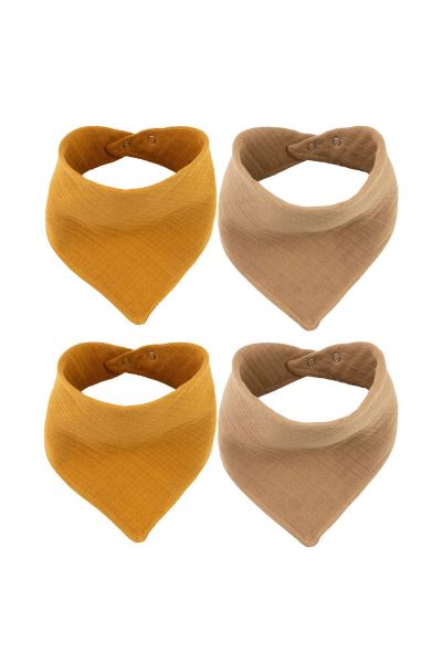 Bebek Müslin Önlük Hardal+camel 4 Katlı %100 Pamuk Bej