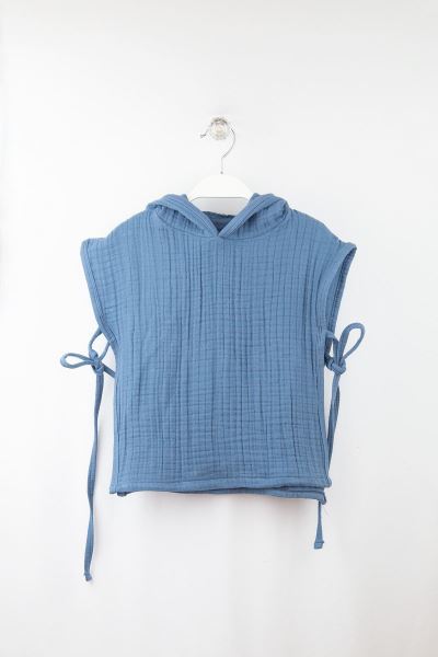 Bebek Müslin Panço Kapüşonlu Bağlamalı %100 Pamuk Mavi