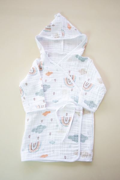 Müslin Bebek Bornoz Kapüşonlu Belden Bağlamalı Yeşil