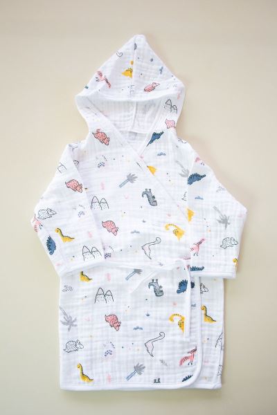 Müslin Bebek Bornoz Kapüşonlu Belden Bağlamalı Sarı