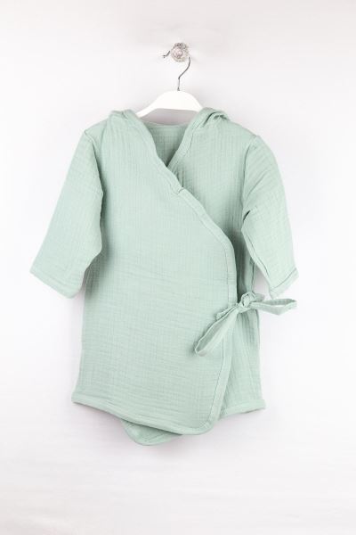 Müslin Bebek Bornoz Kapüşonlu Belden Bağlamalı Mint