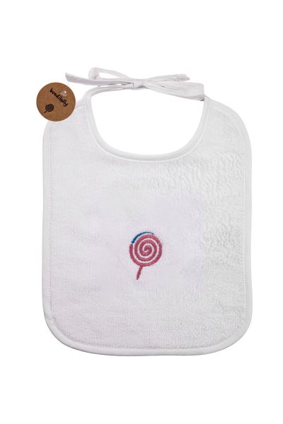 Nakışlı Şeker Desenli Bebek Mama Aktivite Önlüğü Beyaz