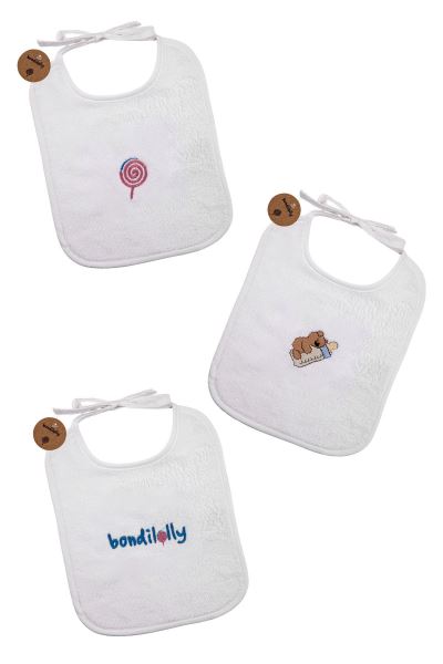 Nakışlı 3 Adet Desenli Bebek Aktivite Mama Önlüğü Lacivert