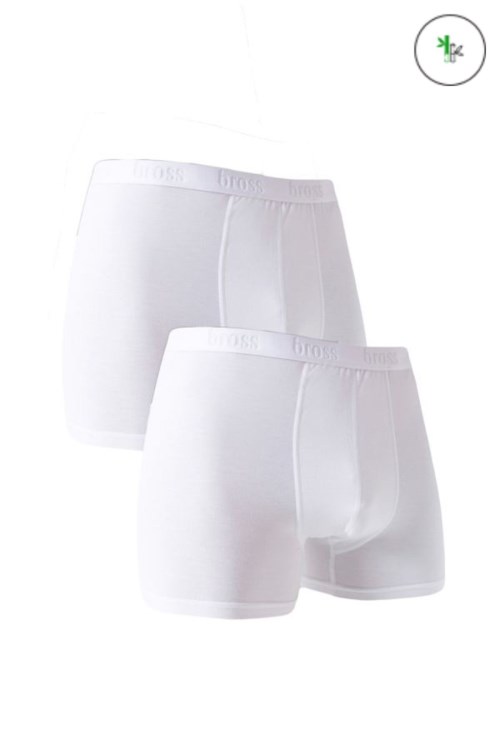 Bross 2li Siyah Bambu Erkek Boxer 1426 Beyaz