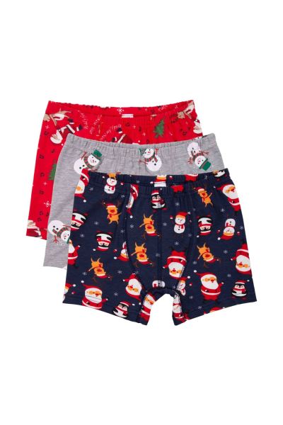 Yılbaşı Çocuk Boxer 3lü Renkli Kırmızı