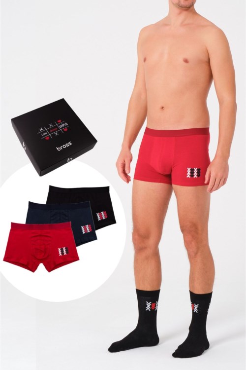 Sevgililer Günü Erkek Boxer 3lü Kutulu Kırmızı