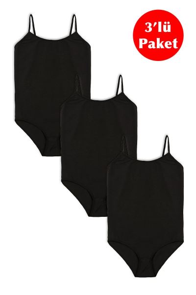 Kadın Çıtçıtlı Askılı Body 3lü Siyah 1054 Siyah