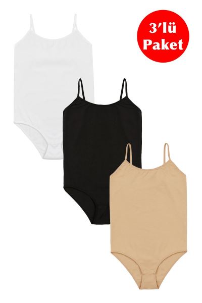 Kadın Çıtçıtlı Askılı Body 3lü Paket 1054 Asorti