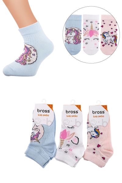 Çocuk 3lü Renkli Unicorn Desenli Patik Çorap Asorti