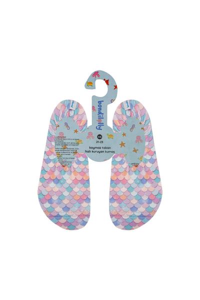 Pul Desenli Kaydırmaz Çocuk Deniz Ayakkabısı 1 Mor