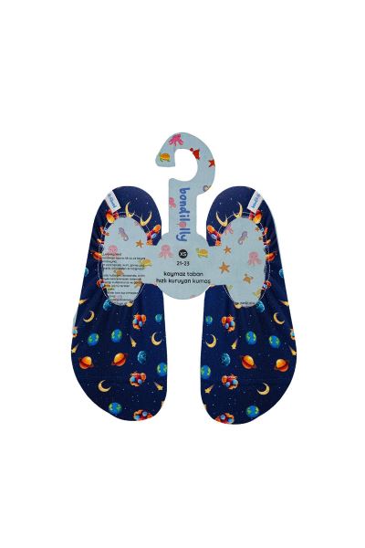 Uzay Desenli Kaydırmaz Çocuk Deniz Ayakkabısı Mavi