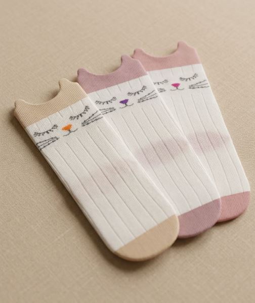 3d Tavşan Desenli 3lü Kız Çocuk Dizaltı Çorap Asorti