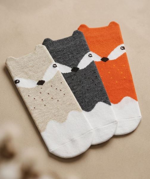 3d Tilki Desenli Kız Çocuk 3lü Dizaltı Çorap Asorti