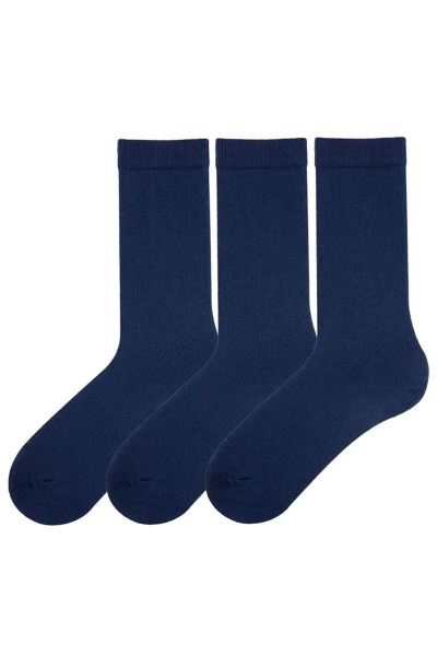 Bross 3 Lü Kız Çocuk Desensiz Dizaltı Çorap Laci Lacivert
