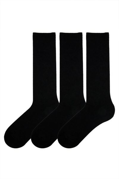 Bross 3 Lü Kız Çocuk Desensiz Dizaltı Çorap Siyah Siyah