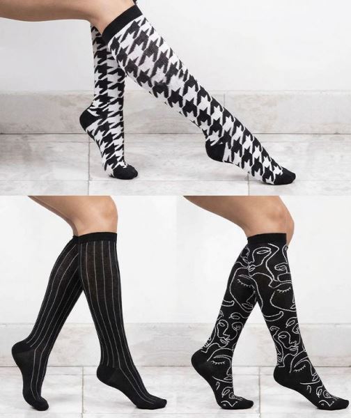 Siyah-beyaz Kadın 3lü Dizaltı Çorap Asorti