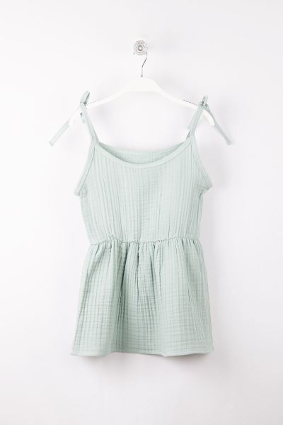Bebek Müslin Beli Lastikli İp Askılı Elbise Mint