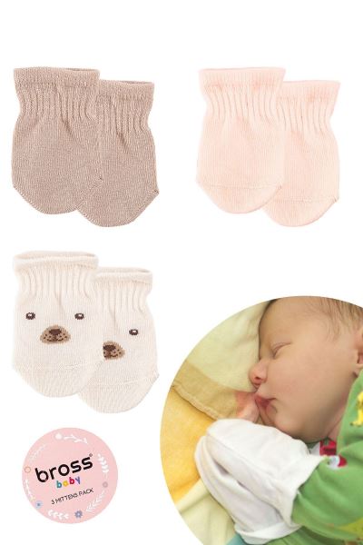 Bebek 3lü Pamuklu Ayıcıklı Eldiven  Asorti