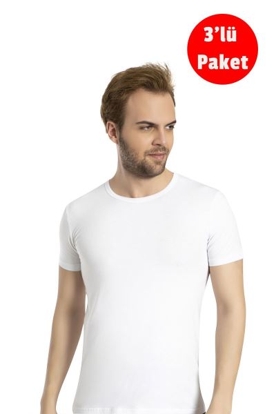 Erkek Pamuklu 3lü T-shirt/fanila 1041 Beyaz