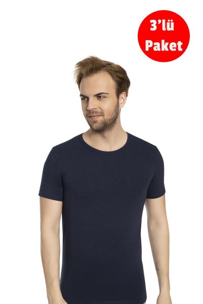 Erkek Pamuklu 3lü T-shirt/fanila 1041 Lacivert