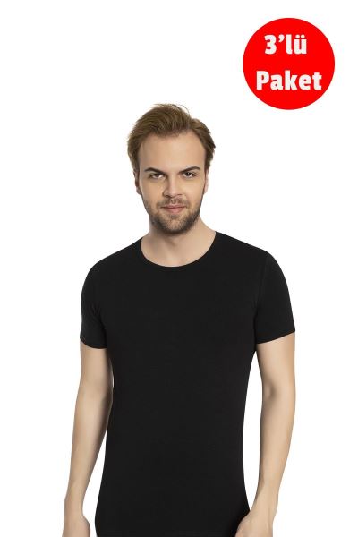 Erkek Pamuklu 3lü T-shirt/fanila 1041 Siyah