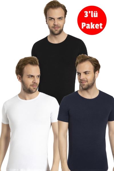 Erkek Pamuklu 3lü T-shirt/fanila 1041 Asorti