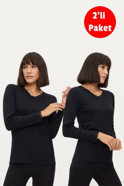 Kadın %100 Pamuk 2li Fanila 1033 Siyah Siyah