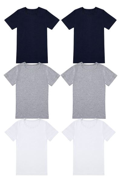 Kız Çocuk %100 Pamuk 6lı Bisiklet Yaka Tshirt 1132 Mavi