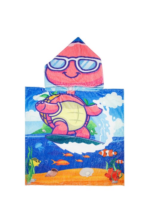 Bross Kaplumbağa Desenli Çocuk Havlu Panço 60x60 Kırmızı
