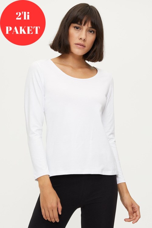 Bross Kadın Uzun Kol 2li Beyaz Fanila Pamuklu 1219 Beyaz