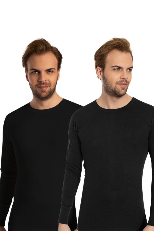 Bross1028 %100 Pamuk Erkek 2li Siyah İçlik/tişört Siyah