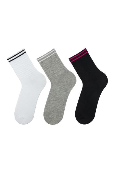 Çizgi Spor Kadın 3lü Kısa Konç Asorti