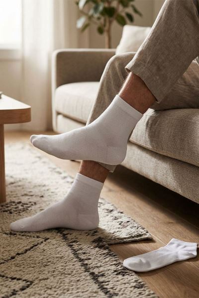 Düz Bambu Kıskonç Beyaz 6 Lı Erkek Çorap Beyaz