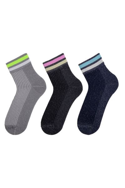 Simli Lastik Çember Desenli 3lü Kadın Kısakonç Asorti