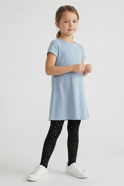 Simli Yıldız Desenli İnce Külotlu Çocuk Çorabı Siyah