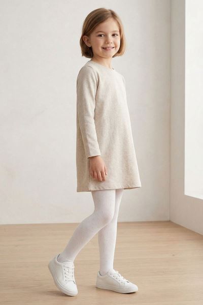 Simli Yıldız Desenli İnce Külotlu Çocuk Çorabı Gri