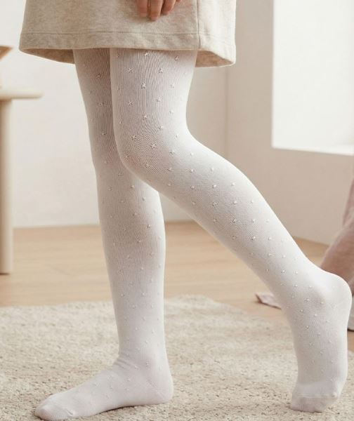 Simli Yıldız Desenli İnce Külotlu Çocuk Çorabı Gri