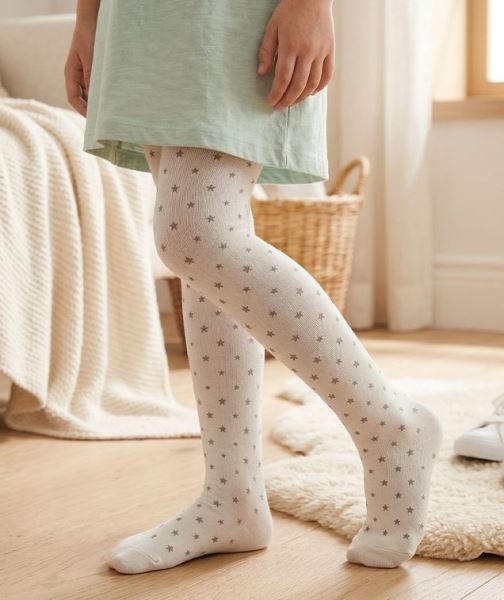 Simli Yıldız Desenli İnce Külotlu Çocuk Çorabı Kahve