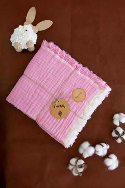 Bebek Müslin Battaniye 4 Katlı %100 Pamuk Pembe