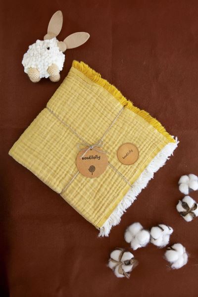Bebek Müslin Battaniye 4 Katlı %100 Pamuk Hardal