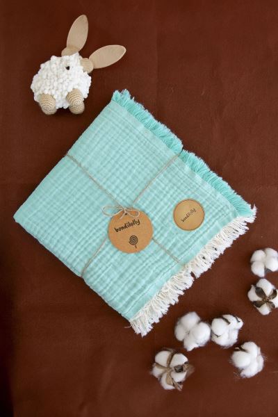 Bebek Müslin Battaniye 4 Katlı %100 Pamuk Mint