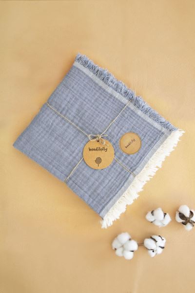 Bebek Müslin Battaniye 4 Katlı %100 Pamuk Mavi