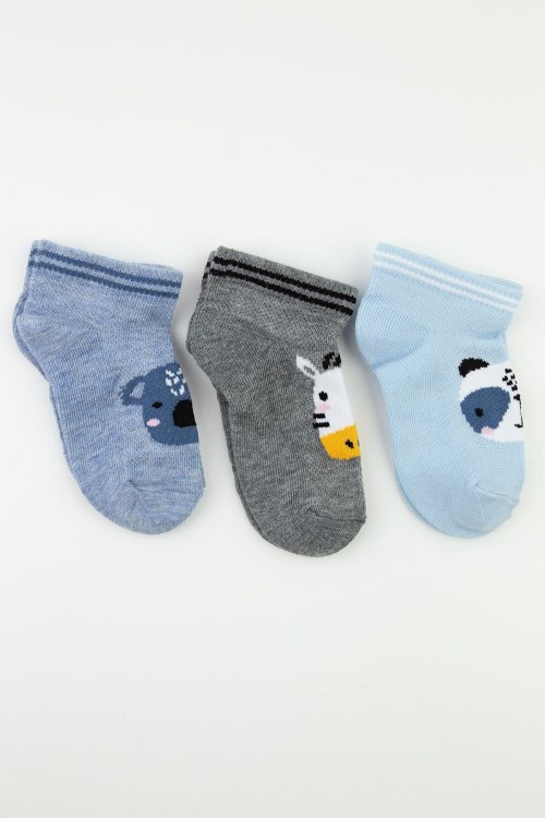 Bross 3lü Animal Erkek Bebek Patik Çorap Asorti