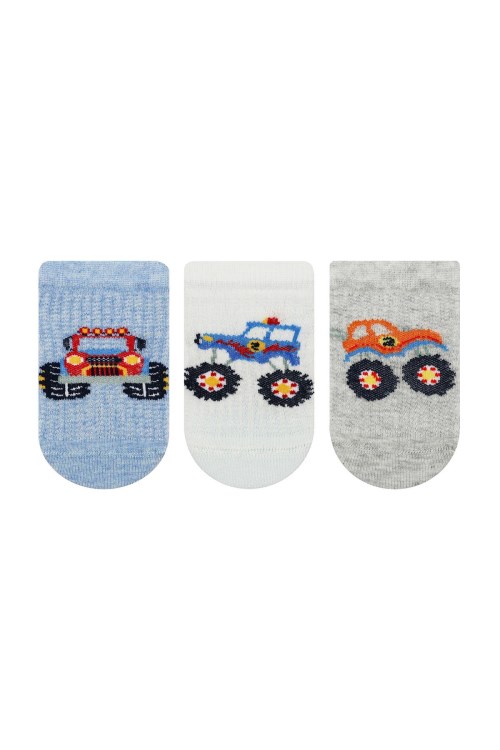 Bross 3lü Araba Desenli Patik Bebek Çorap Asorti