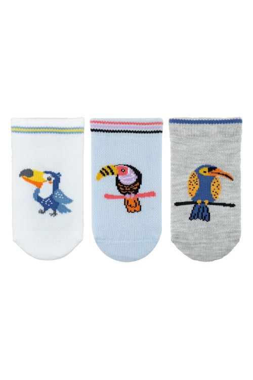 Bross Bebek 3lü Kuş Desenli Patik Çorap Asorti